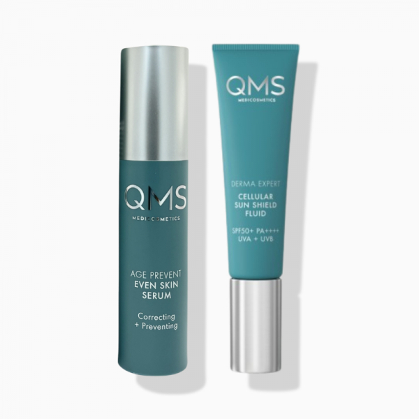 QMS Pflege-Duo Even Skin Serum & Cellular Sun Shield Fluid SPF 50+ PA++++